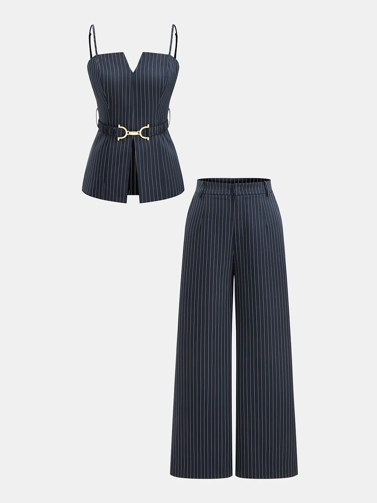 Pinstripe Cami Top & Wide Leg Pants Set sold by COMMENSE