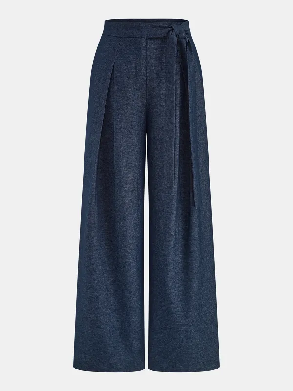 Mid-Waist Tie-Waist Wide Leg Pants sold by COMMENSE