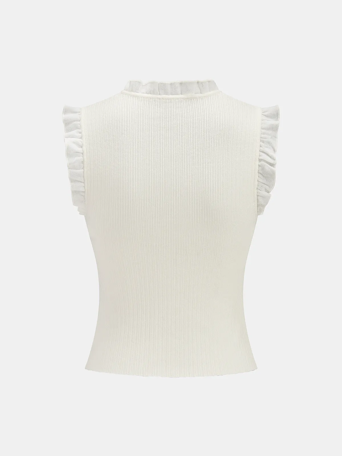 Ruffled Wool Blend Sheer Ribbed Knit Top sold by COMMENSE product image thumbnail 2