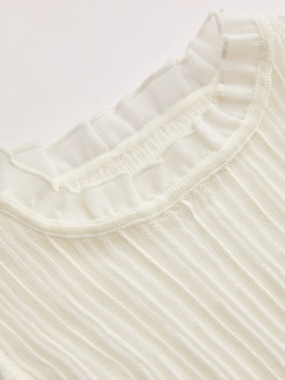 Ruffled Wool Blend Sheer Ribbed Knit Top sold by COMMENSE product image thumbnail 4