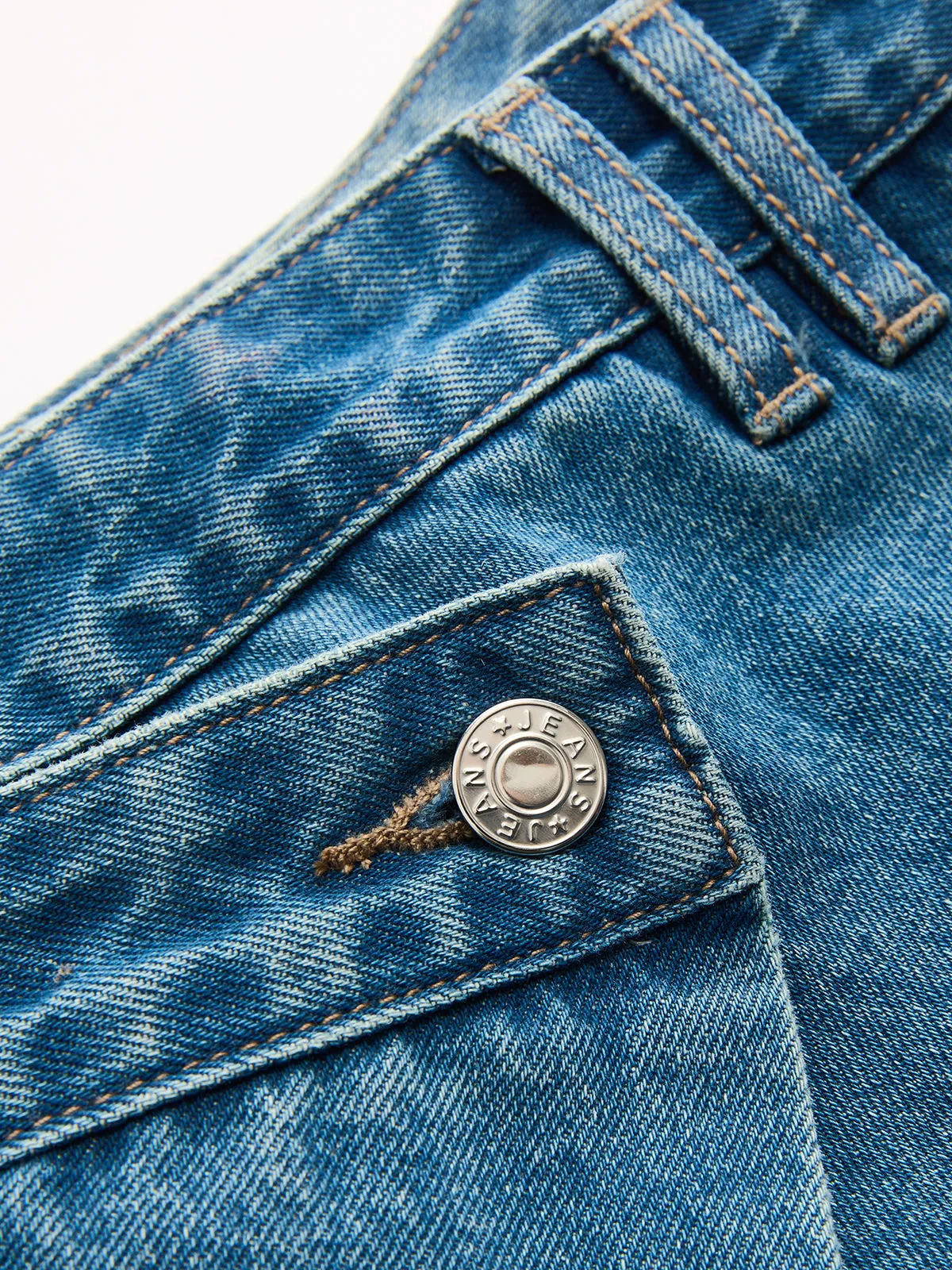 Layered Waistband Asymmetric Denim Skort sold by COMMENSE product image thumbnail 4