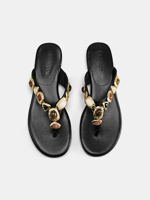 Gemstone Embellished Thong Sandals made by COMMENSE
