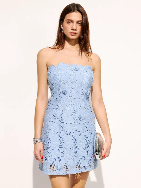 3D Floral Strapless Lace Mini Dress made by COMMENSE