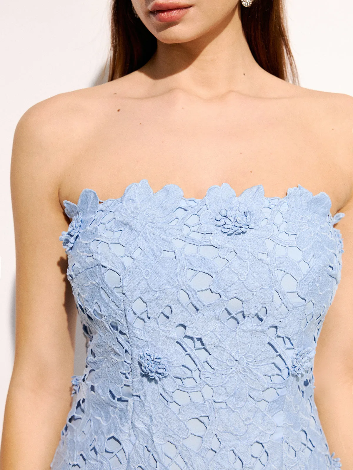 3D Floral Strapless Lace Mini Dress sold by COMMENSE product image thumbnail 5