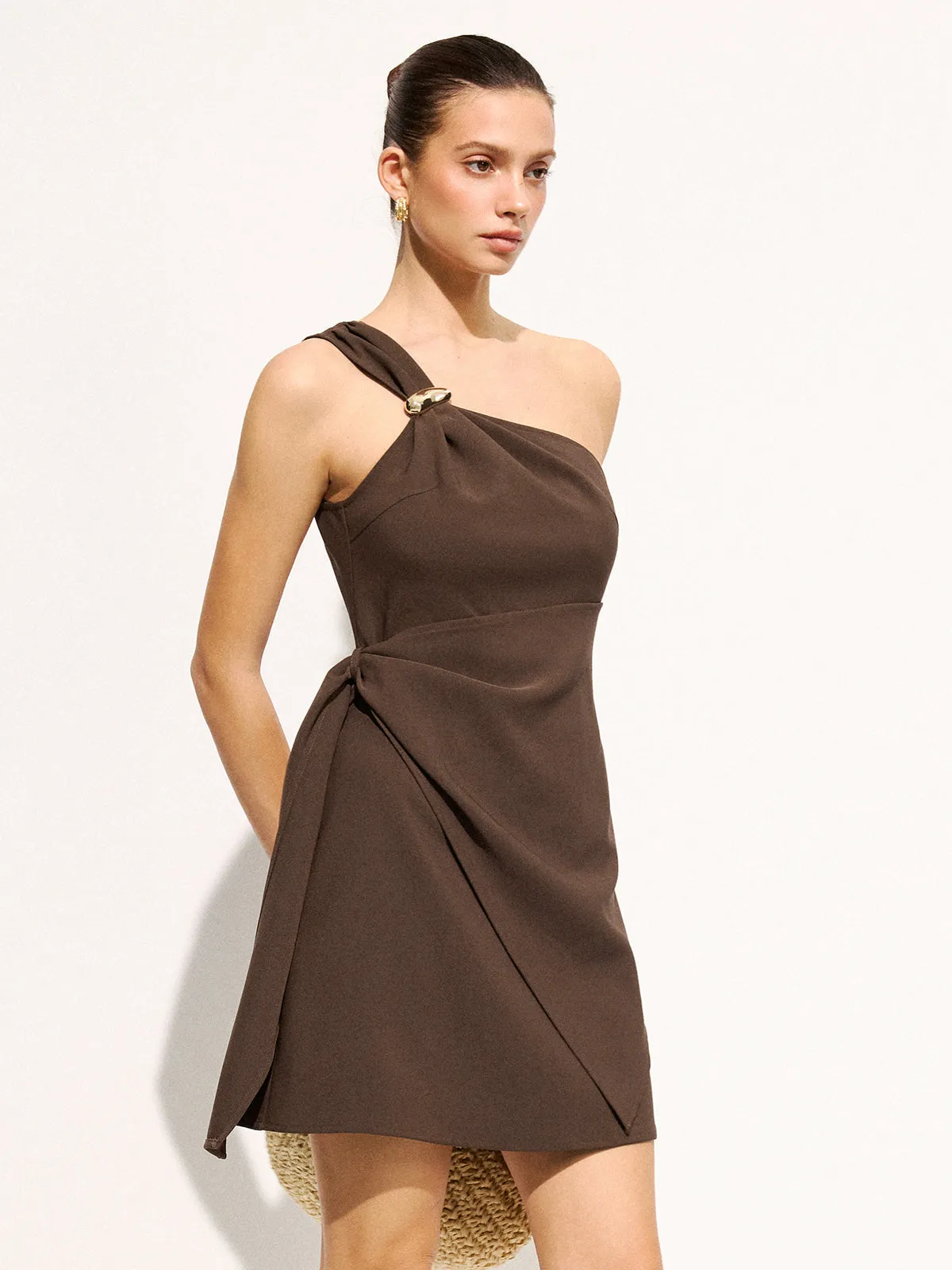 One Shoulder Metal Buckle Mini Dress sold by COMMENSE