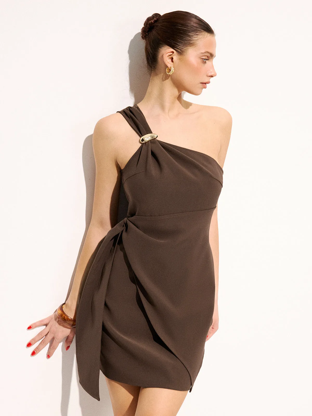 One Shoulder Metal Buckle Mini Dress sold by COMMENSE product image thumbnail 5