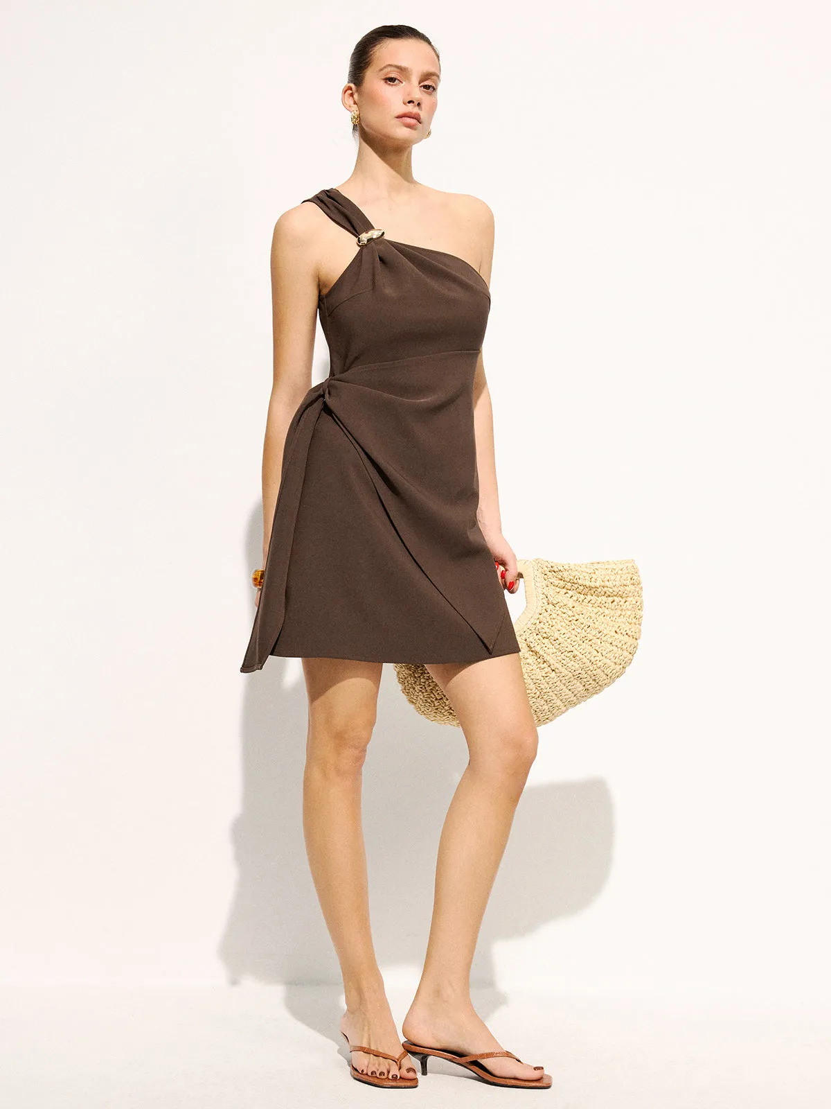 One Shoulder Metal Buckle Mini Dress sold by COMMENSE product image thumbnail 2