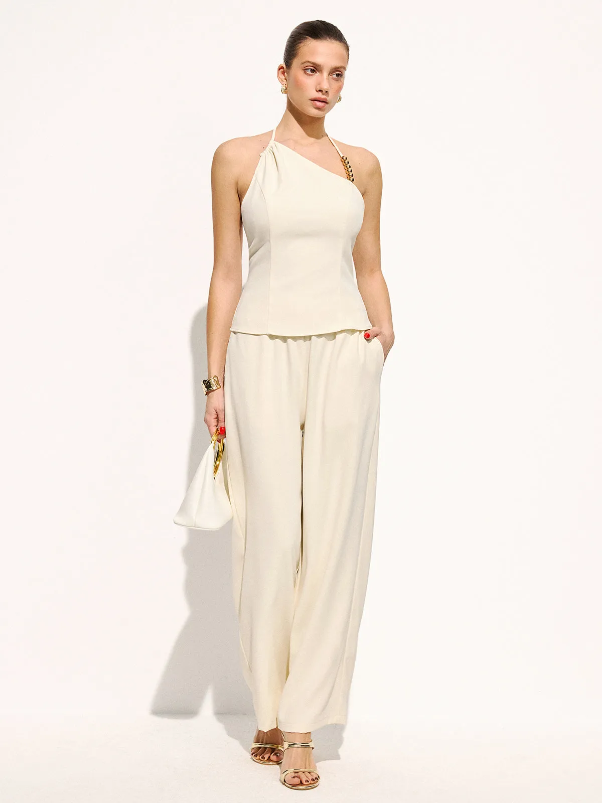 Bead Detail Asymmetric Halter Top & Pants Set sold by COMMENSE product image thumbnail 3