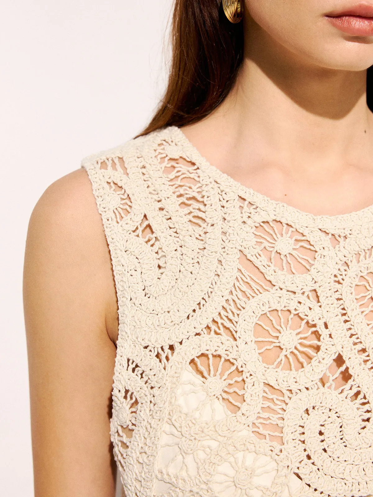 Crochet Lace Sleeveless Top & Midi Skirt Set sold by COMMENSE product image thumbnail 4