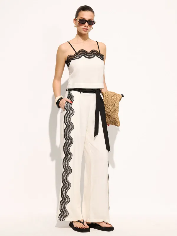 Cotton Linen Lace Trim Cami Top & Pants Set sold by COMMENSE