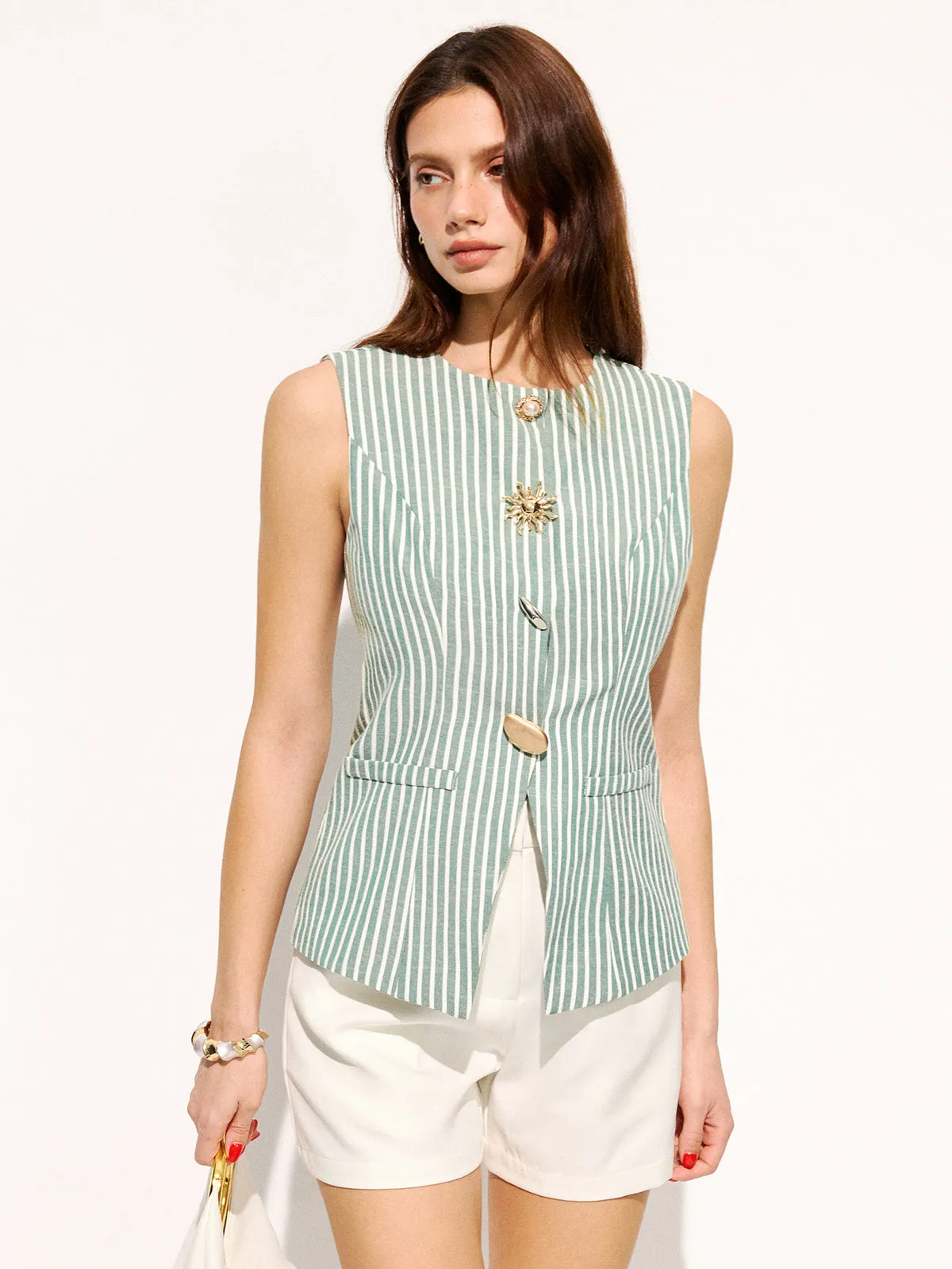 Cotton Blend Striped Sleeveless Vest sold by COMMENSE product image thumbnail 3