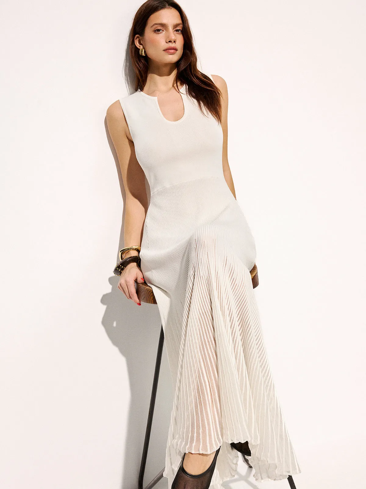 Organza Panel Sleeveless U-Neck Knit Dress sold by COMMENSE