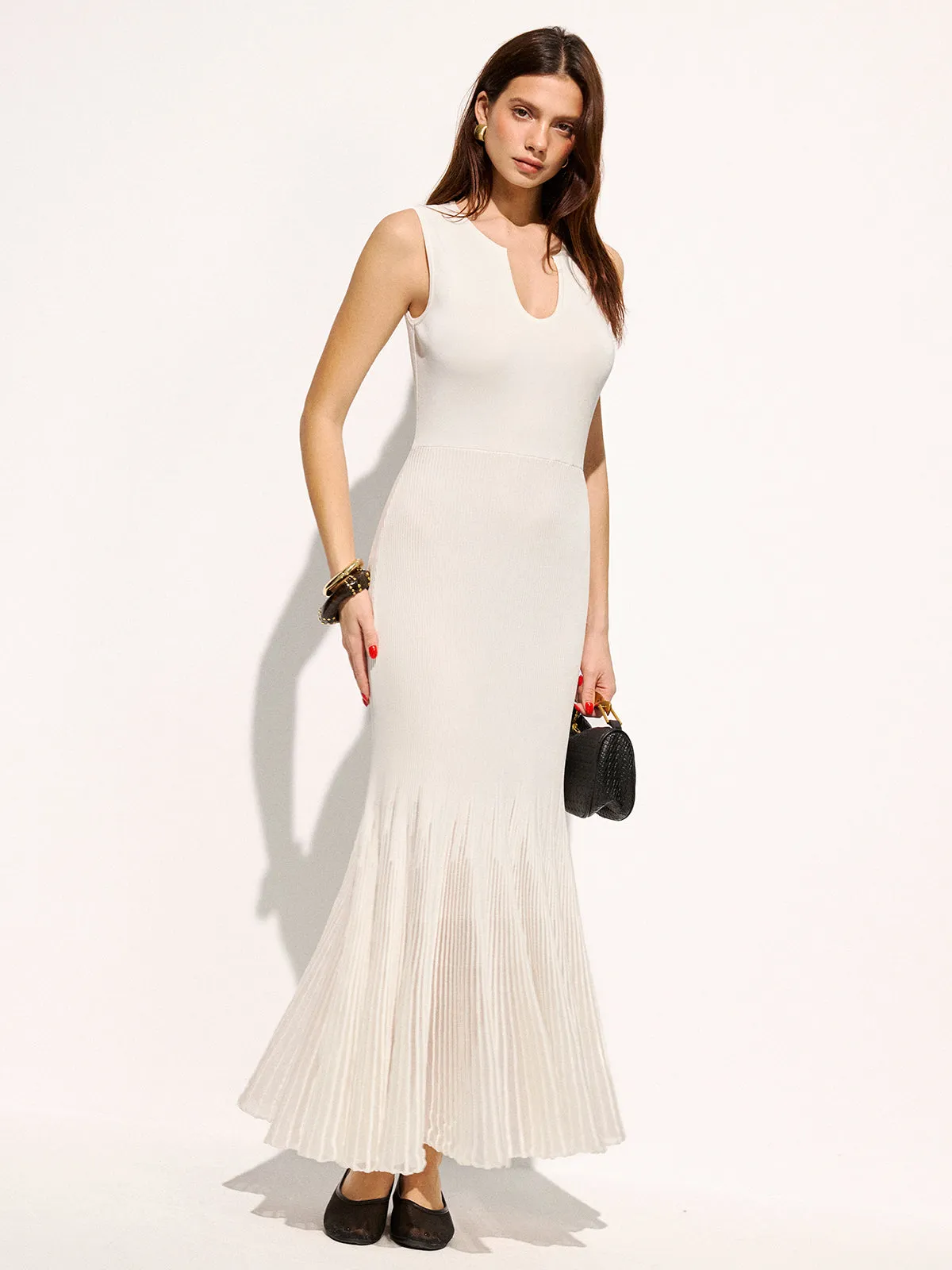 Organza Panel Sleeveless U-Neck Knit Dress sold by COMMENSE product image thumbnail 2