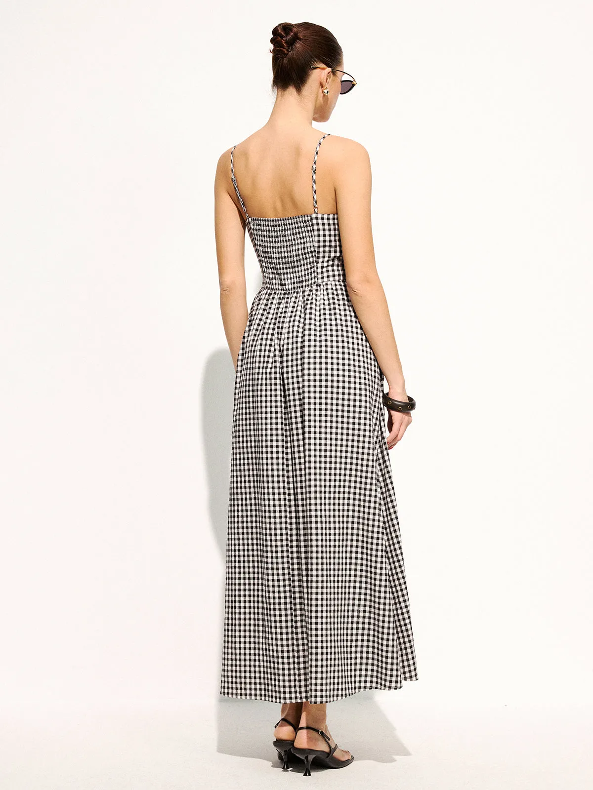 Gingham Cotton Lace Trim Cami Midi Dress sold by COMMENSE product image thumbnail 5