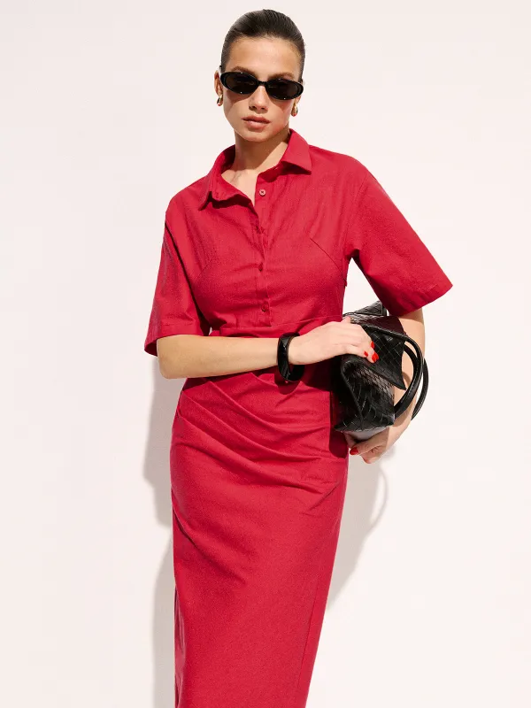 Cotton Pleated Shirt Midi Dress sold by COMMENSE