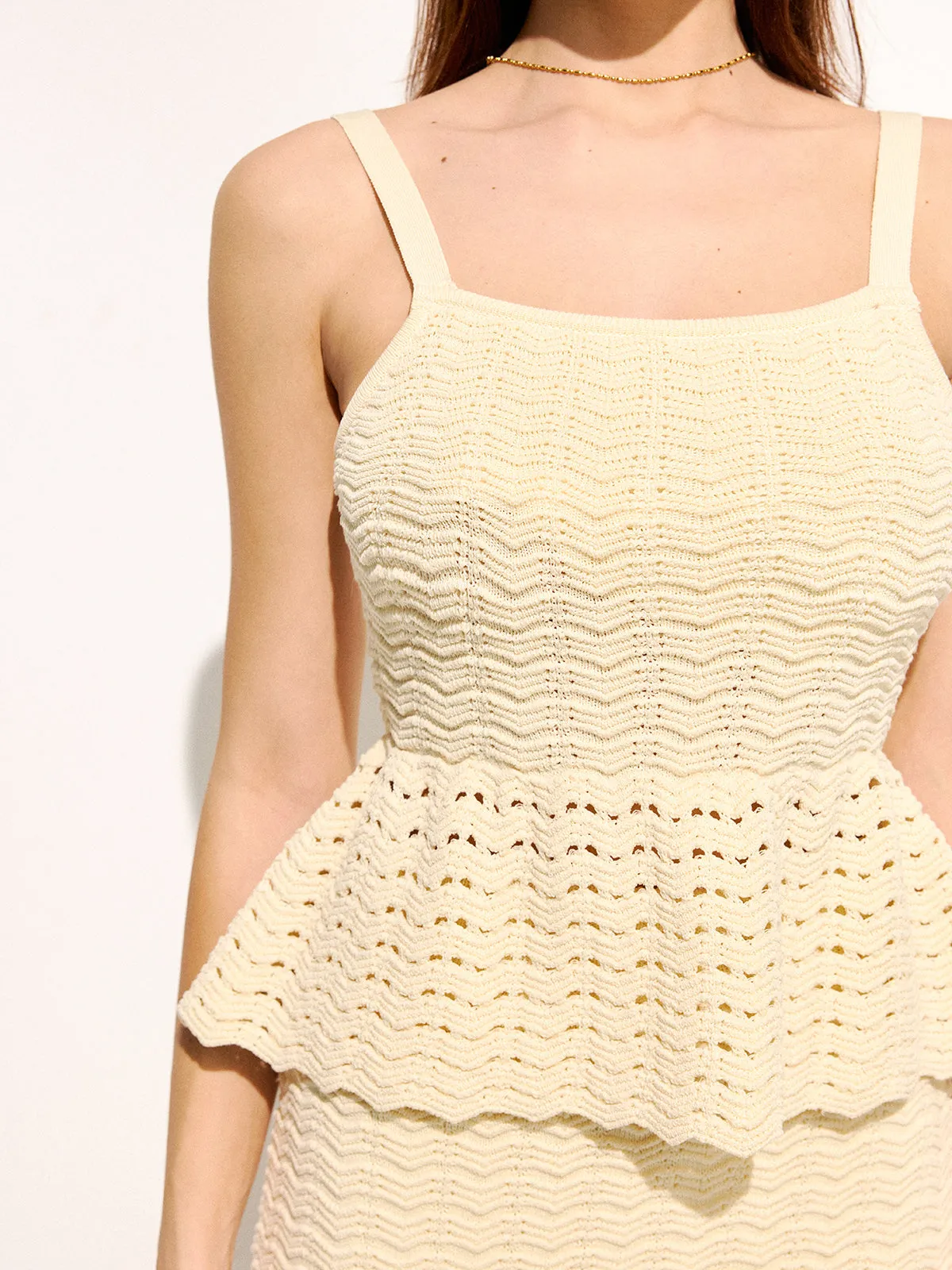 Wave Crochet Peplum Top & Midi Skirt Set sold by COMMENSE product image thumbnail 3