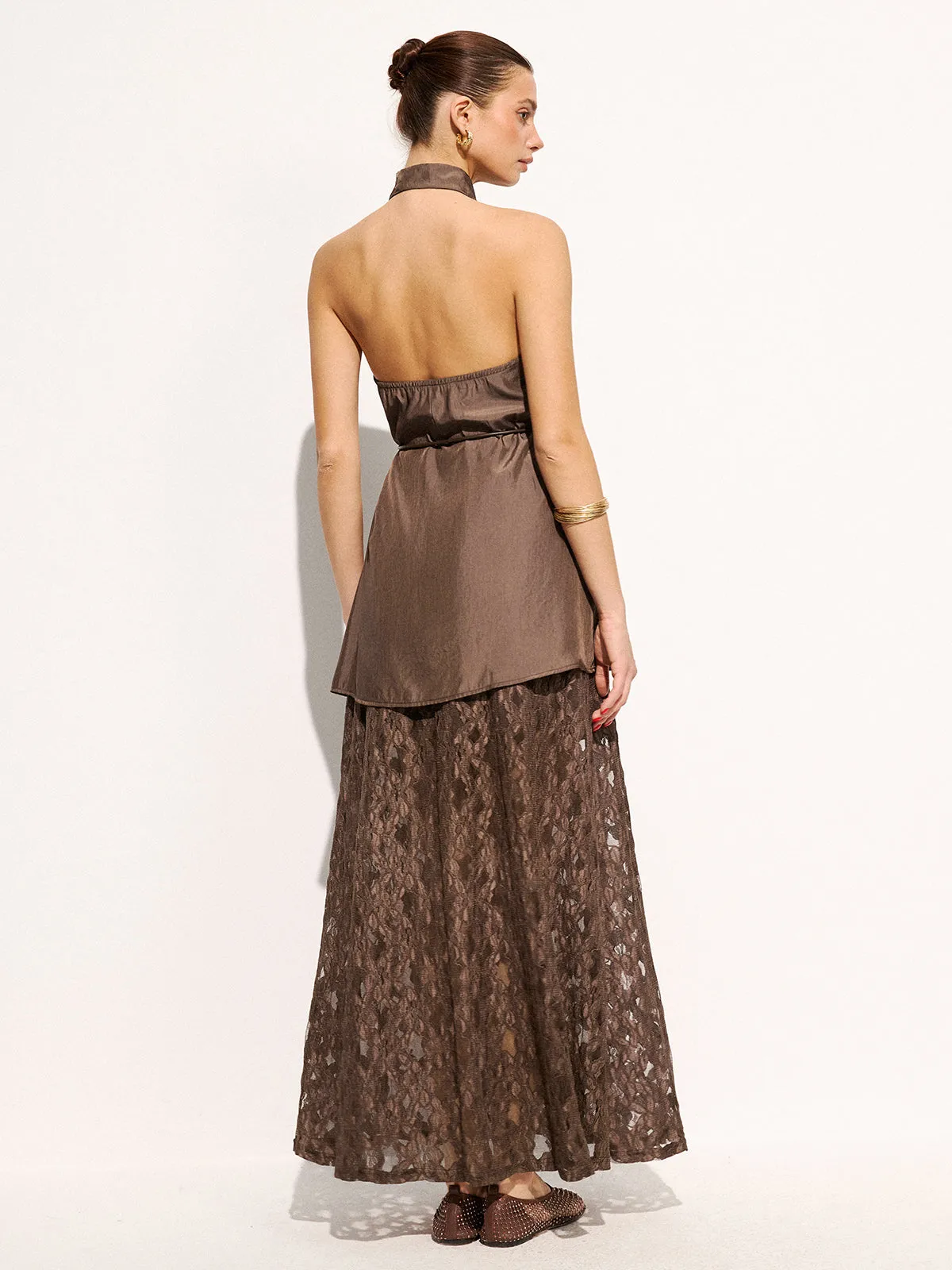 Halter Cowl Neck Top & Lace Maxi Skirt Set sold by COMMENSE product image thumbnail 4