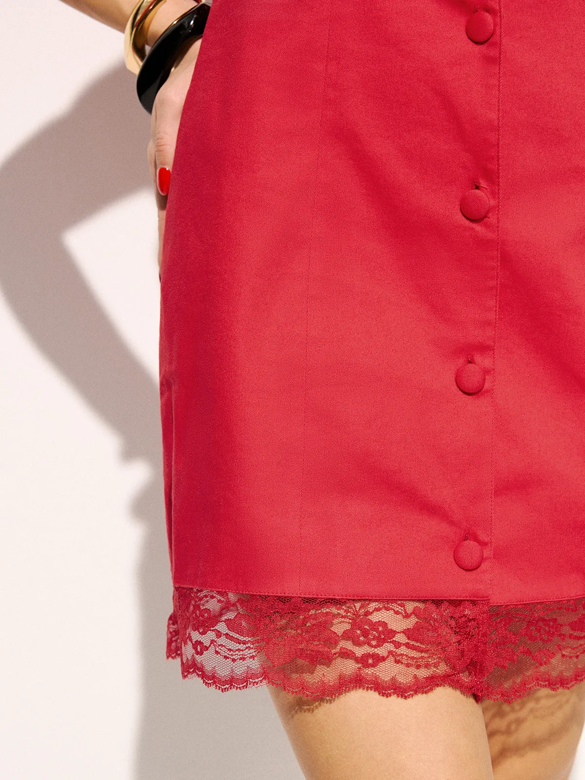 Cotton Button-Front Lace Trim Mini Dress sold by COMMENSE product image thumbnail 5