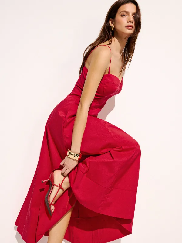 Cotton Blend Pocketed Cami Flared Maxi Dress made by COMMENSE