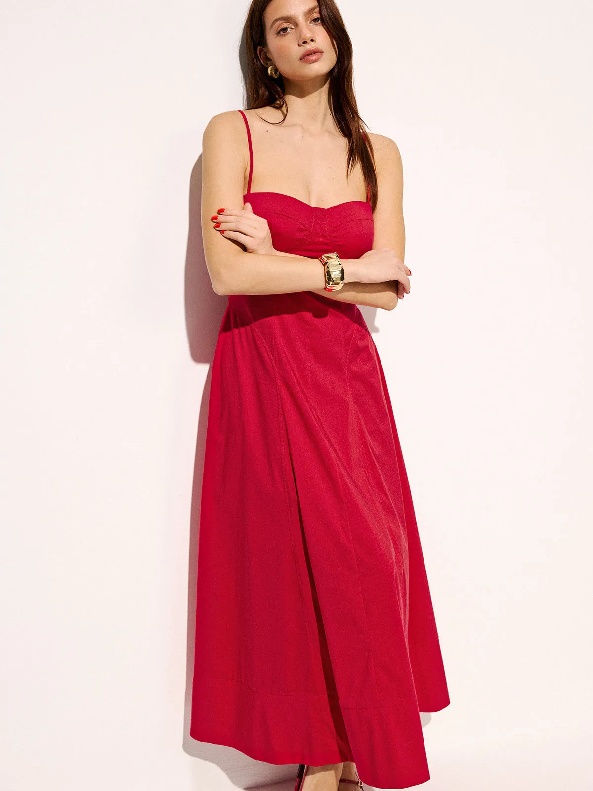 Cotton Blend Pocketed Cami Flared Maxi Dress sold by COMMENSE product image thumbnail 5