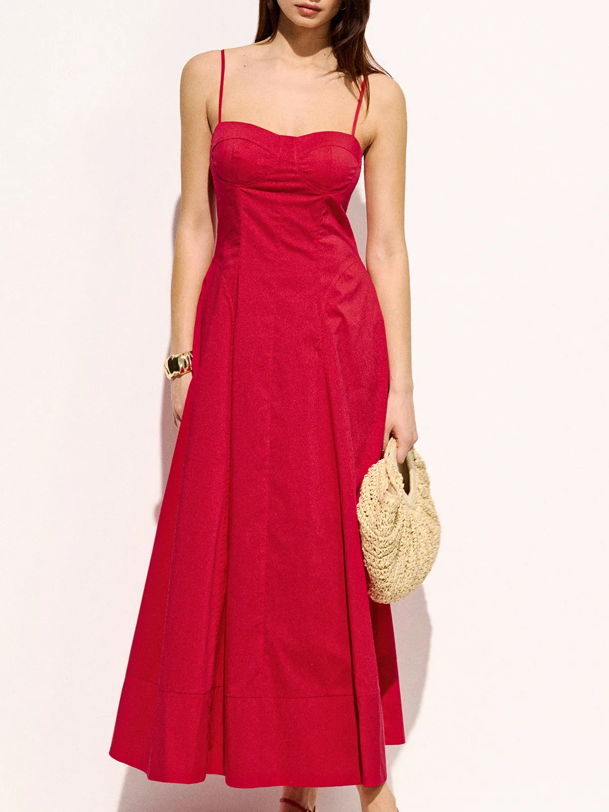 Cotton Blend Pocketed Cami Flared Maxi Dress sold by COMMENSE product image thumbnail 2