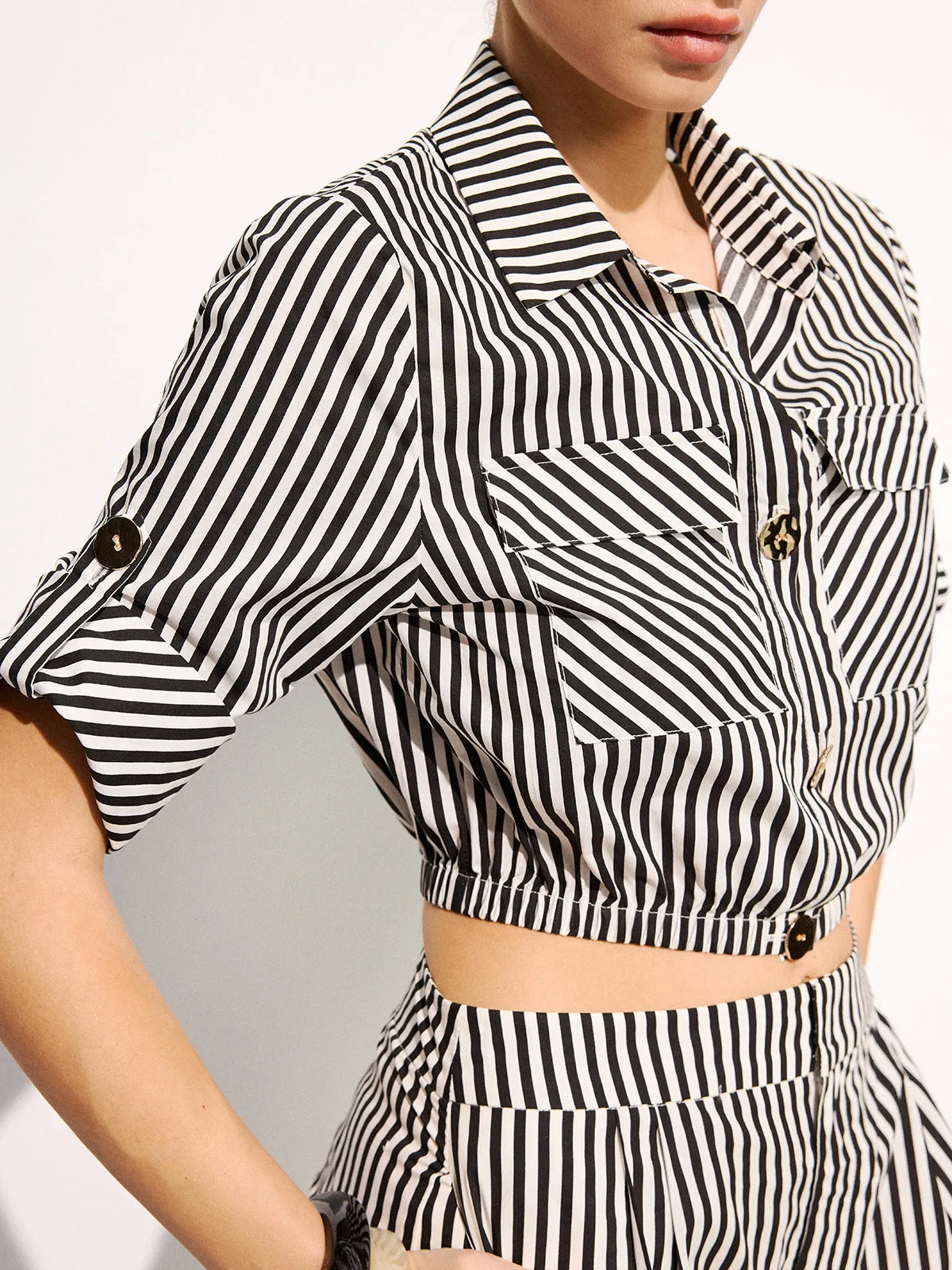 Striped Cropped Shirt & Wide Leg Pants Set sold by COMMENSE product image thumbnail 4
