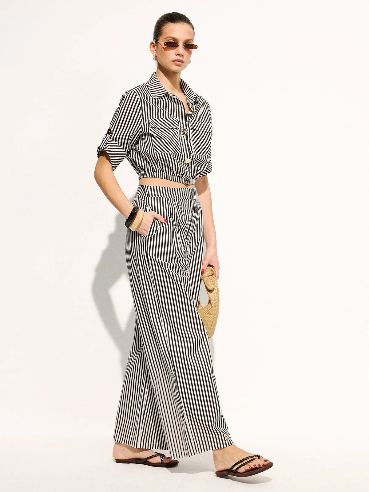 Striped Cropped Shirt & Wide Leg Pants Set sold by COMMENSE product image thumbnail 5