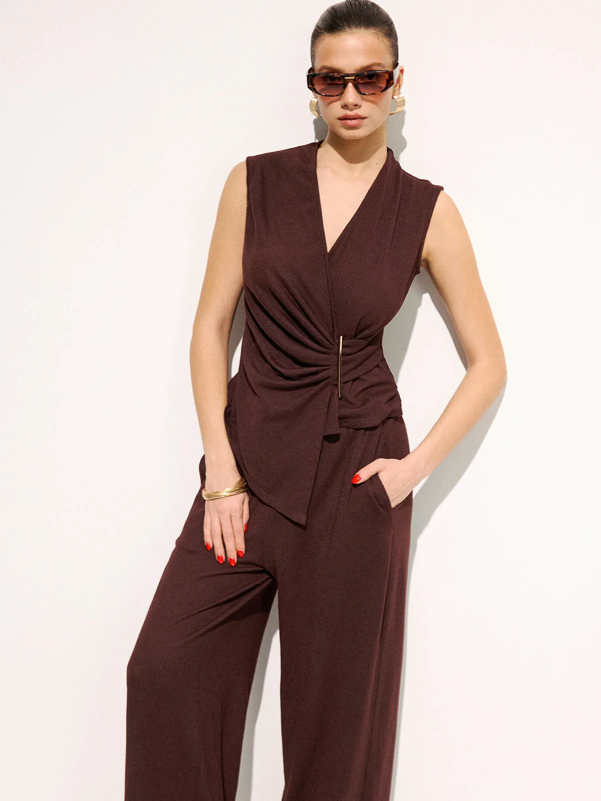 Metal Detail Ruched Top & Pants Set sold by COMMENSE product image thumbnail 4