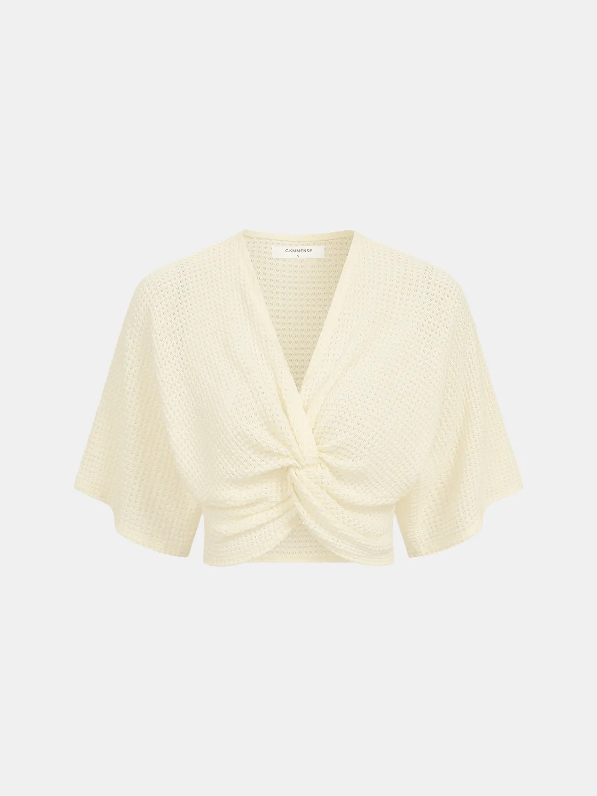 Waffle Knit V-Neck Twist Front Crop Top sold by COMMENSE