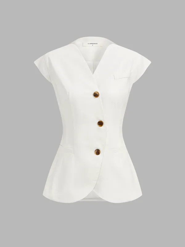 Linen Blend Cap Sleeve Asymmetric Vest sold by COMMENSE