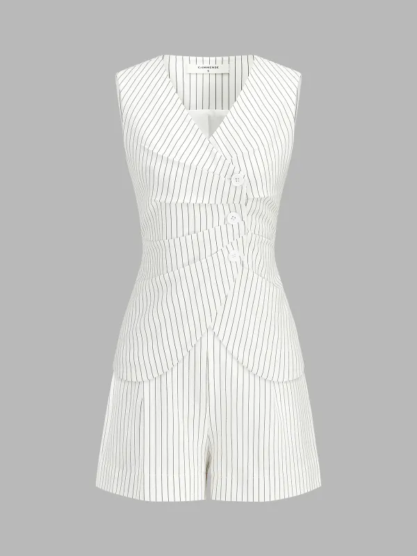 Pinstripe Asymmetric Button Vest & Shorts Set made by COMMENSE
