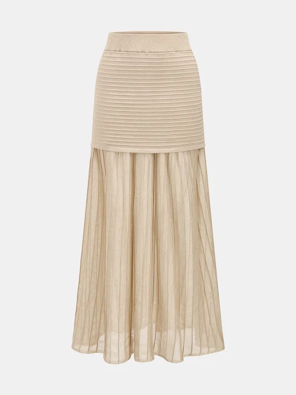 High Waist Patchwork Pleated Midi Skirt made by COMMENSE