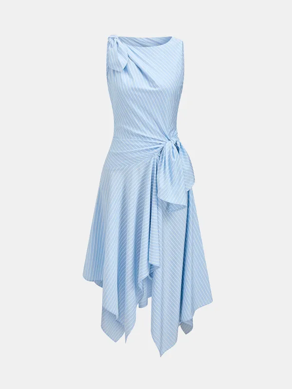 Striped Sleeveless Knotted Asymmetric Dress made by COMMENSE