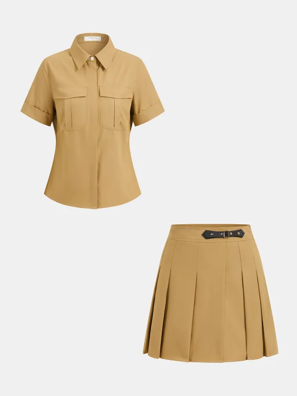 Utility Shirt & Buckle Pleated Mini Skort Set made by COMMENSE