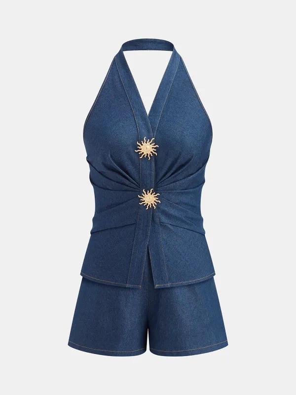 Cotton Blend Halter Vest & Shorts Set sold by COMMENSE