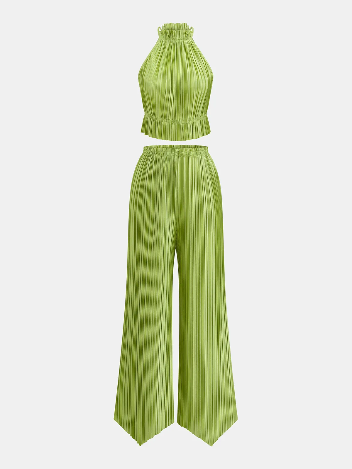 Pleated Halter Crop Top & Pants Set sold by COMMENSE product image thumbnail 2