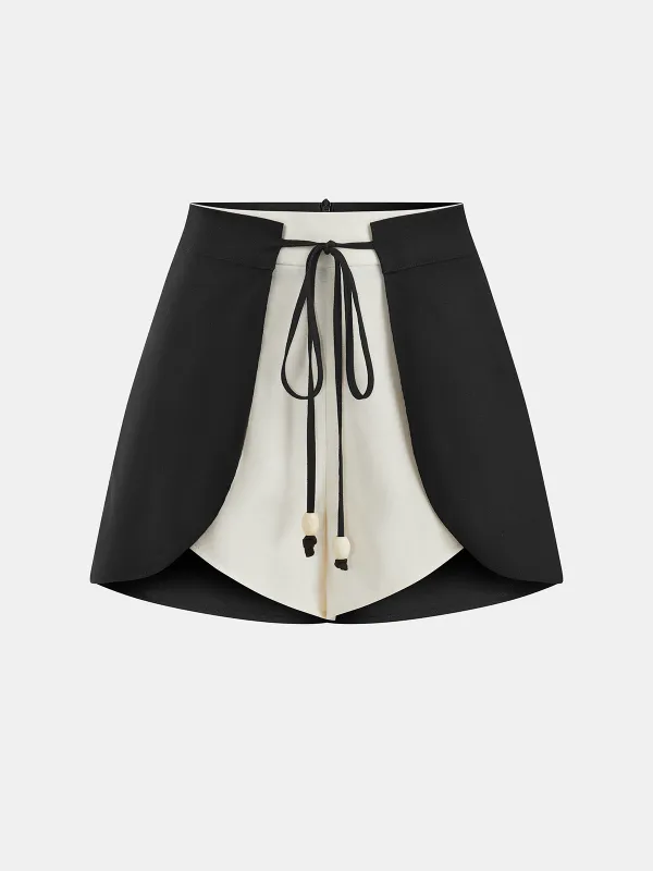 Cotton Linen Two-Tone Drawstring Shorts made by COMMENSE