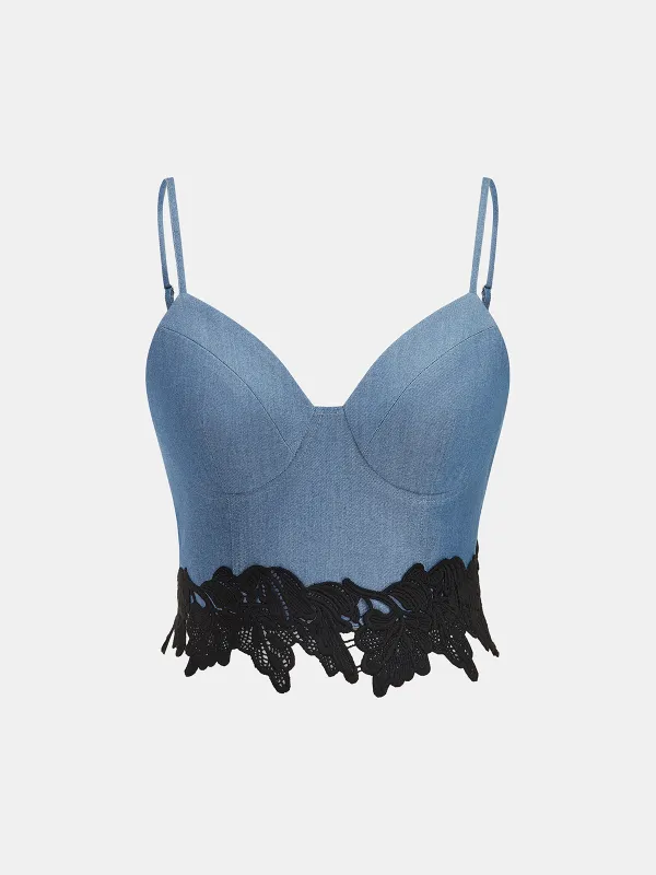 Lace Trim Cropped Cami Top sold by COMMENSE