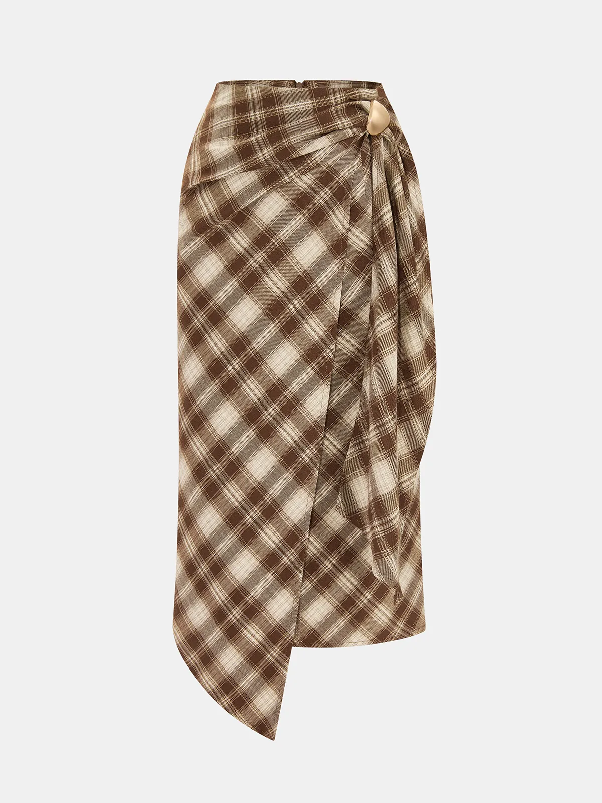Plaid Asymmetric Top & Wrap Skirt Set sold by COMMENSE product image thumbnail 4