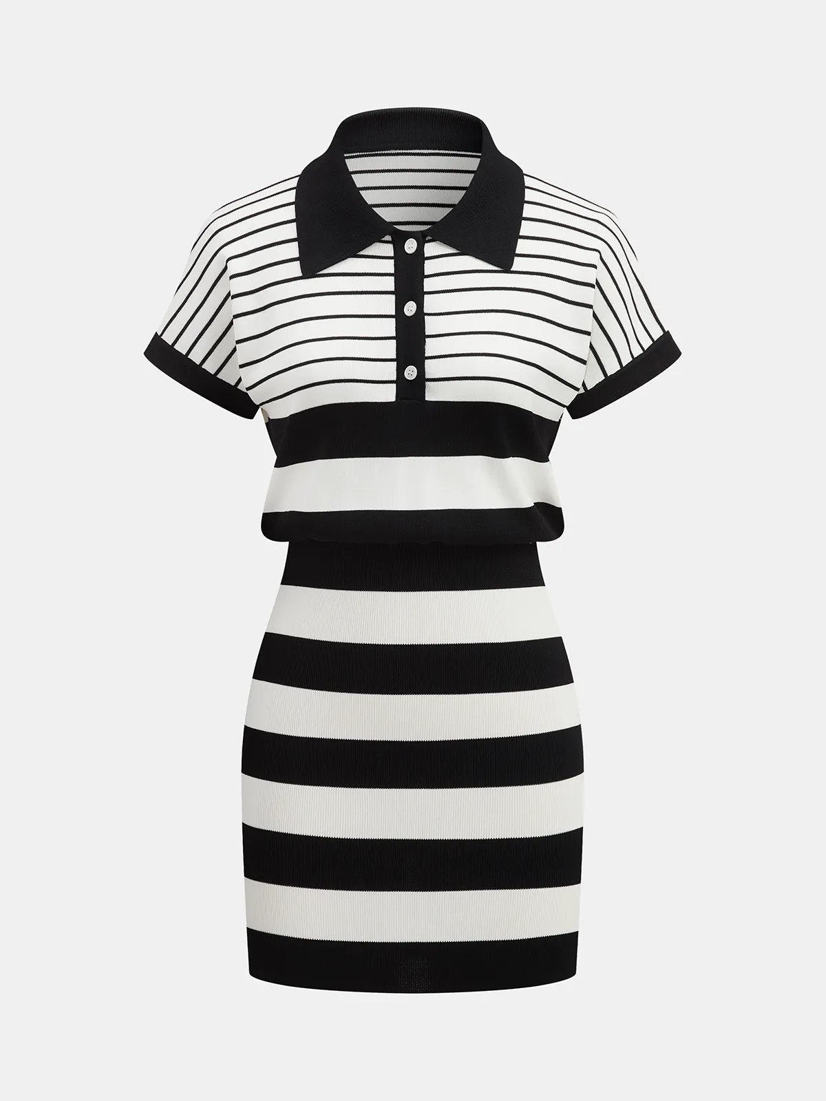 Striped Polo Short Sleeve Bodycon Sweater Dress sold by COMMENSE