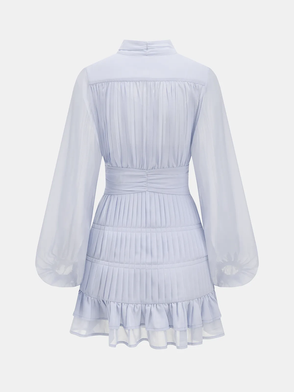 Pleated Button Long Sleeve Ruffled Mini Dress sold by COMMENSE product image thumbnail 2