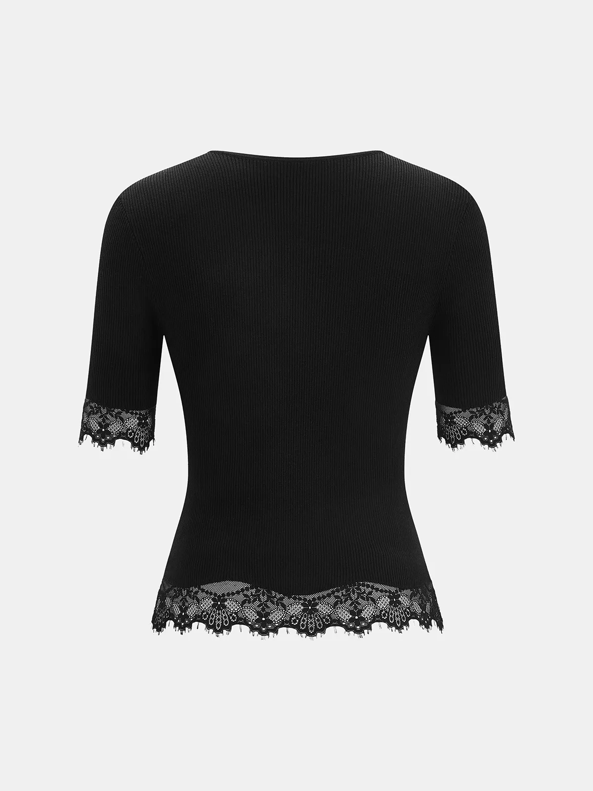 Lace Trim Button Front Ribbed Knit Top sold by COMMENSE product image thumbnail 2