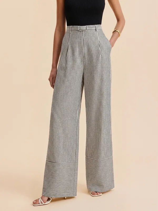 Belted Striped Wide-Leg Pants made by COMMENSE