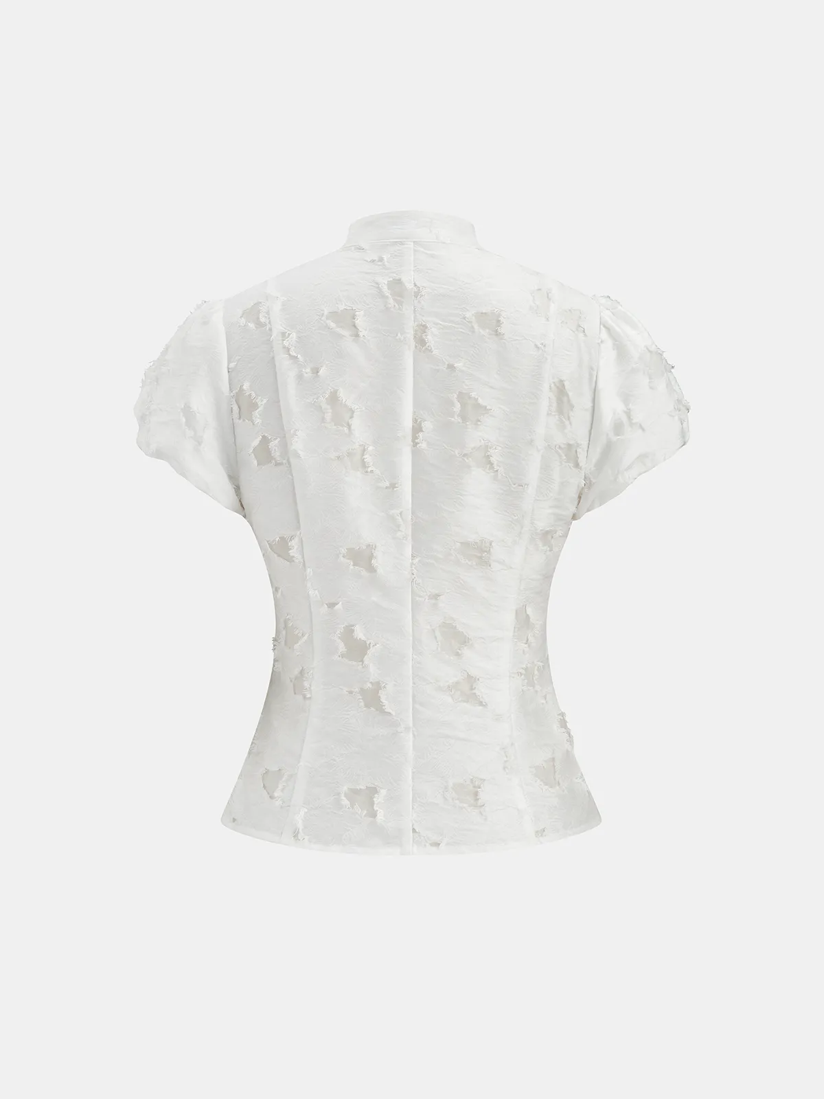 Frog Button Mandarin Collar Textured Blouse sold by COMMENSE product image thumbnail 3
