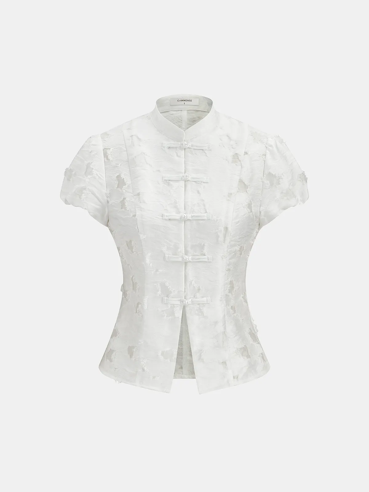 Frog Button Mandarin Collar Textured Blouse sold by COMMENSE product image thumbnail 2