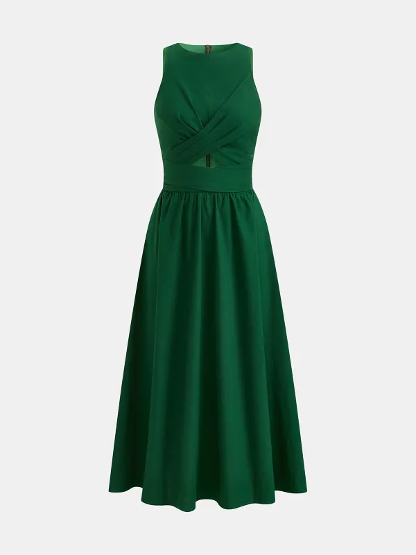 Linen Blend Sleeveless Cut-Out Midi Dress sold by COMMENSE