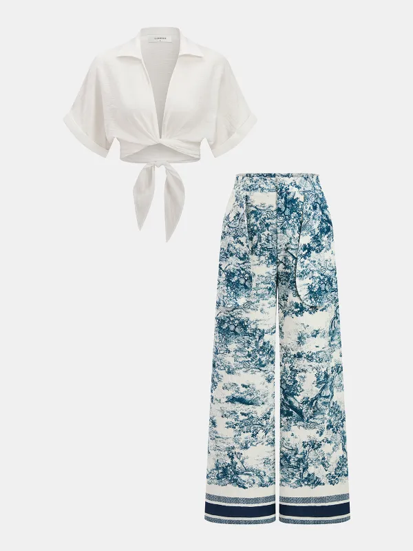 Twisted Crop Top & Toile Print Pants Set sold by COMMENSE