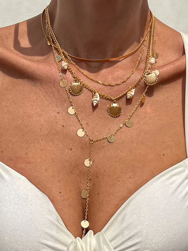 Multi Layer Seashell Disc Charm Necklace made by COMMENSE