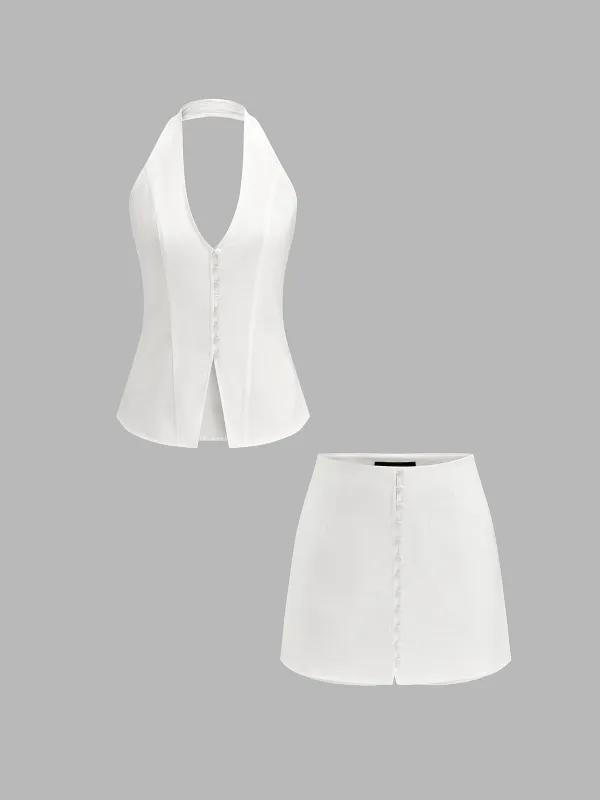 Cotton Linen Halter Top & Skort Set made by COMMENSE