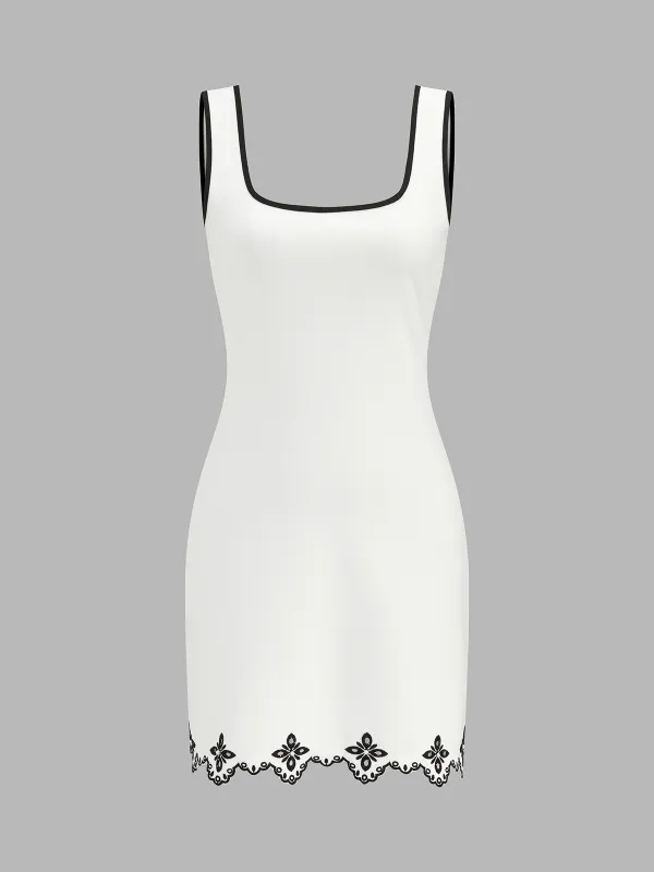 Cotton Blend Sleeveless Embroidered Mini Dress made by COMMENSE